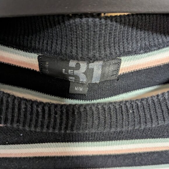 LE31 Black, White, Mint & Pink Striped Crewneck Sweater – Size M - Picture 2 of 4